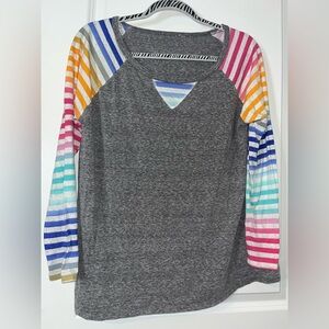 Unbranded Women’s Long Rainbow Slub Nep Sleeved Lightweight Gray Tshirt Sz Large